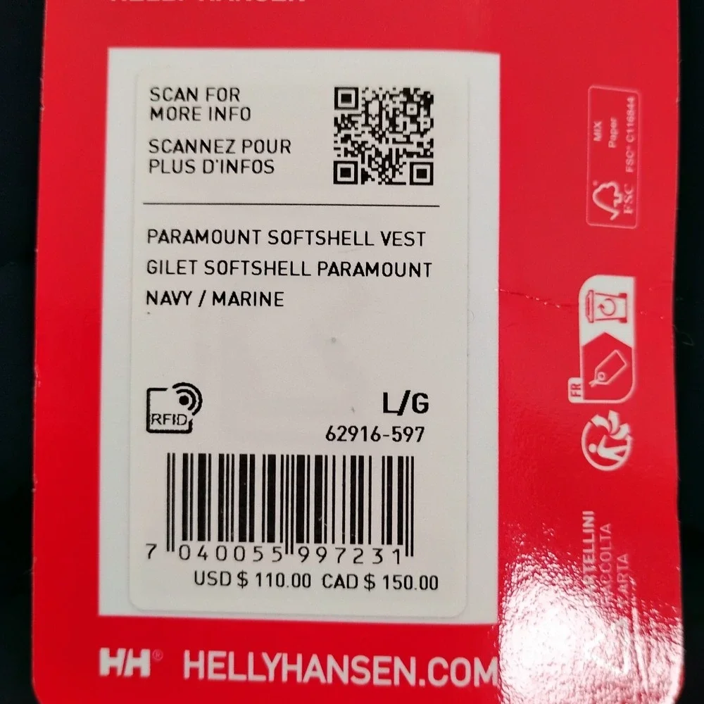 Helly Hansen Vest Mens Large Blue Paramount Soft Shell Jacket Hiking Beach Navy